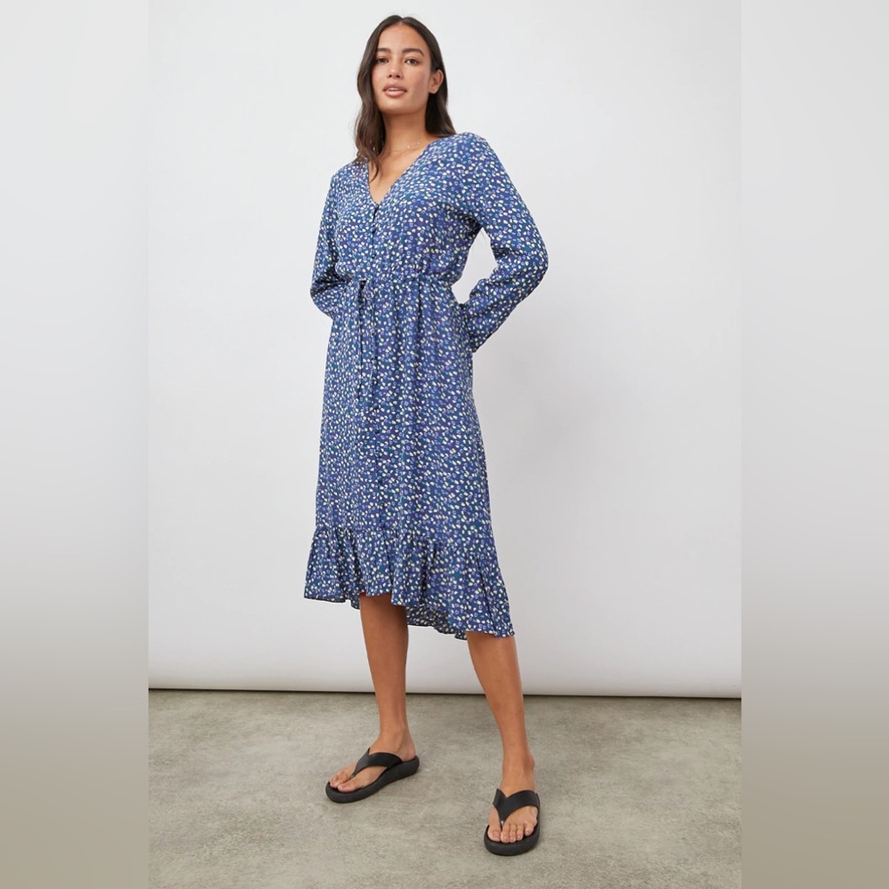 NWT Rails Jade Button-Down Midi Dress in Navy Ditsy Floral